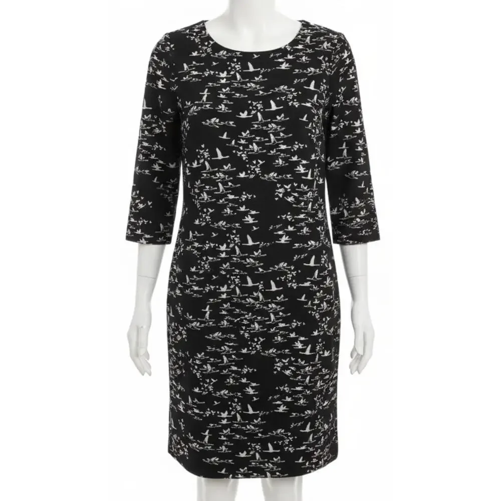 The Limited Dress M Black White 3/4 Sleeves All Over Print Back Zip Knee Length
